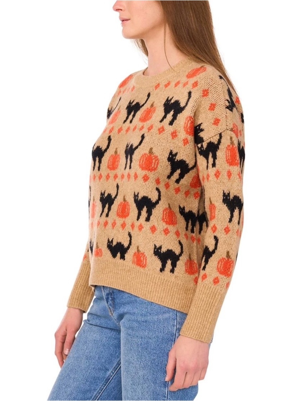 Vince Camuto Halloween Sweater Sz M + Pumpkins Black Cats Boo! - Picture 3 of 6